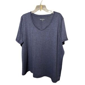 Ideology Womens Plus Size 3X V Neck Short Sleeve Heathered Blue T Shirt Top